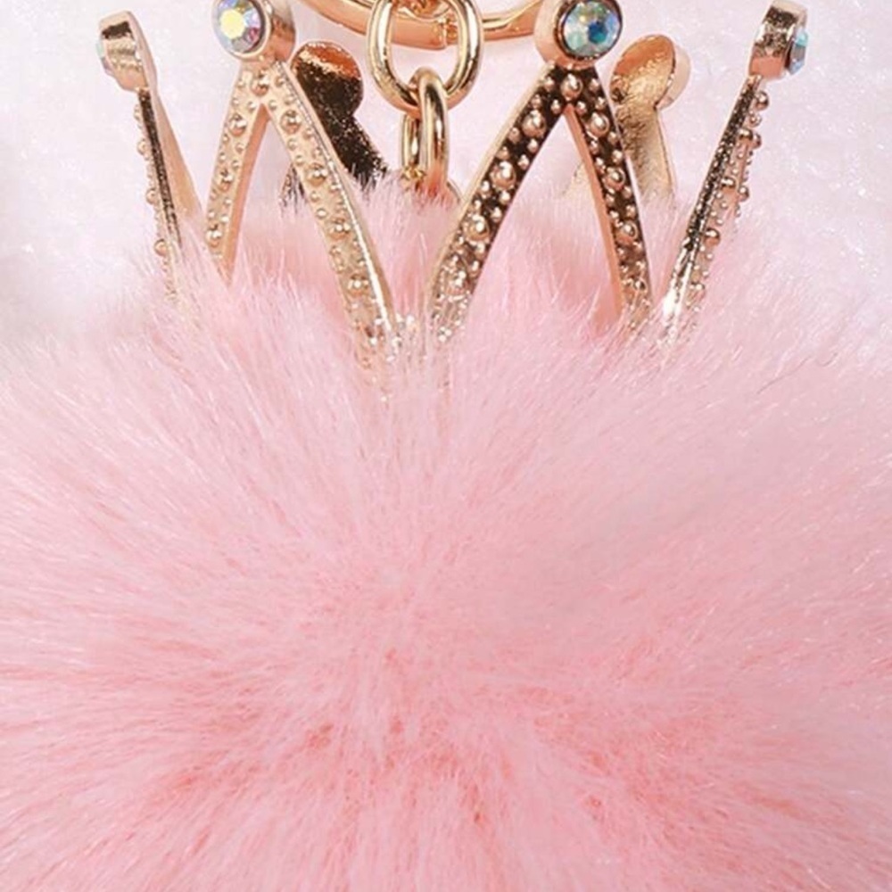 Pink Pom Pom Bag Charm with Crown - Picture 3 of 5
